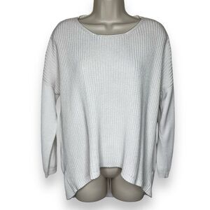Chicos Cream Knit Sweater High Low Hemline Pullover Cotton Modal Womens Large